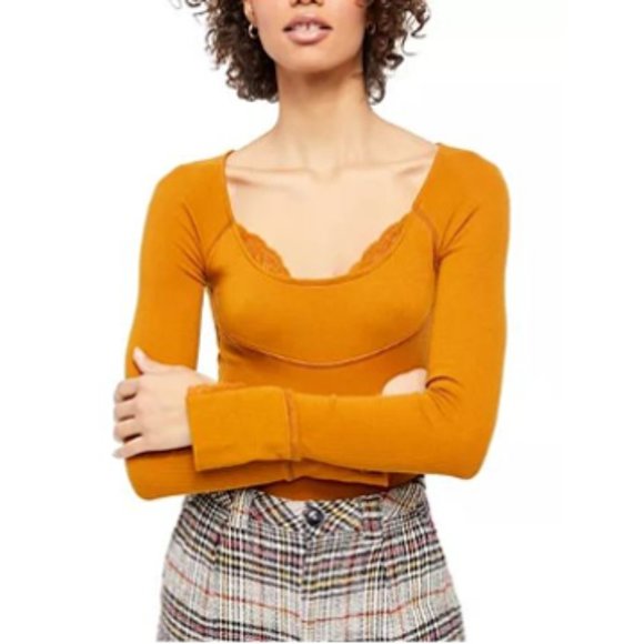 Free People Lace Cuff Long Sleeve Boho Top - Picture 7 of 9